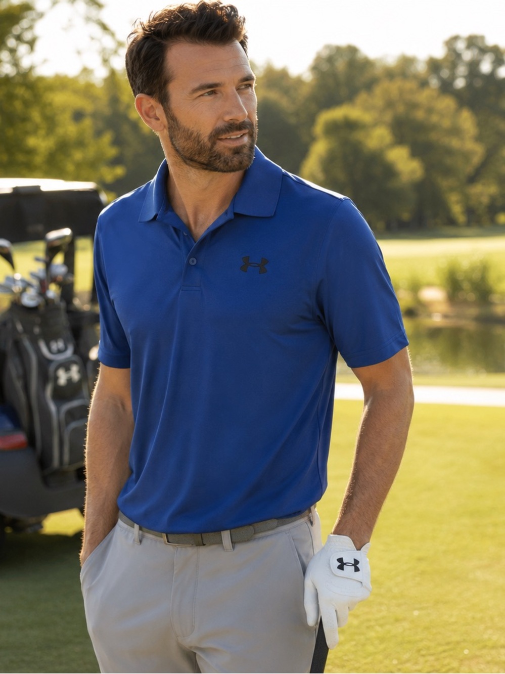Under Armour Men’s Large Blue HeatGear Golf Polo Performance Short Sleeve
